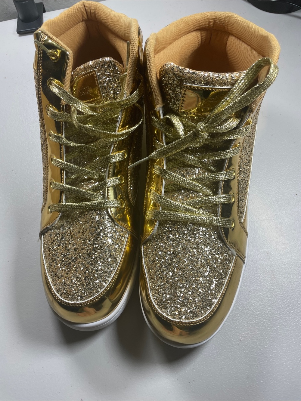 Men’s Gold Glitter High-Top Sneakers